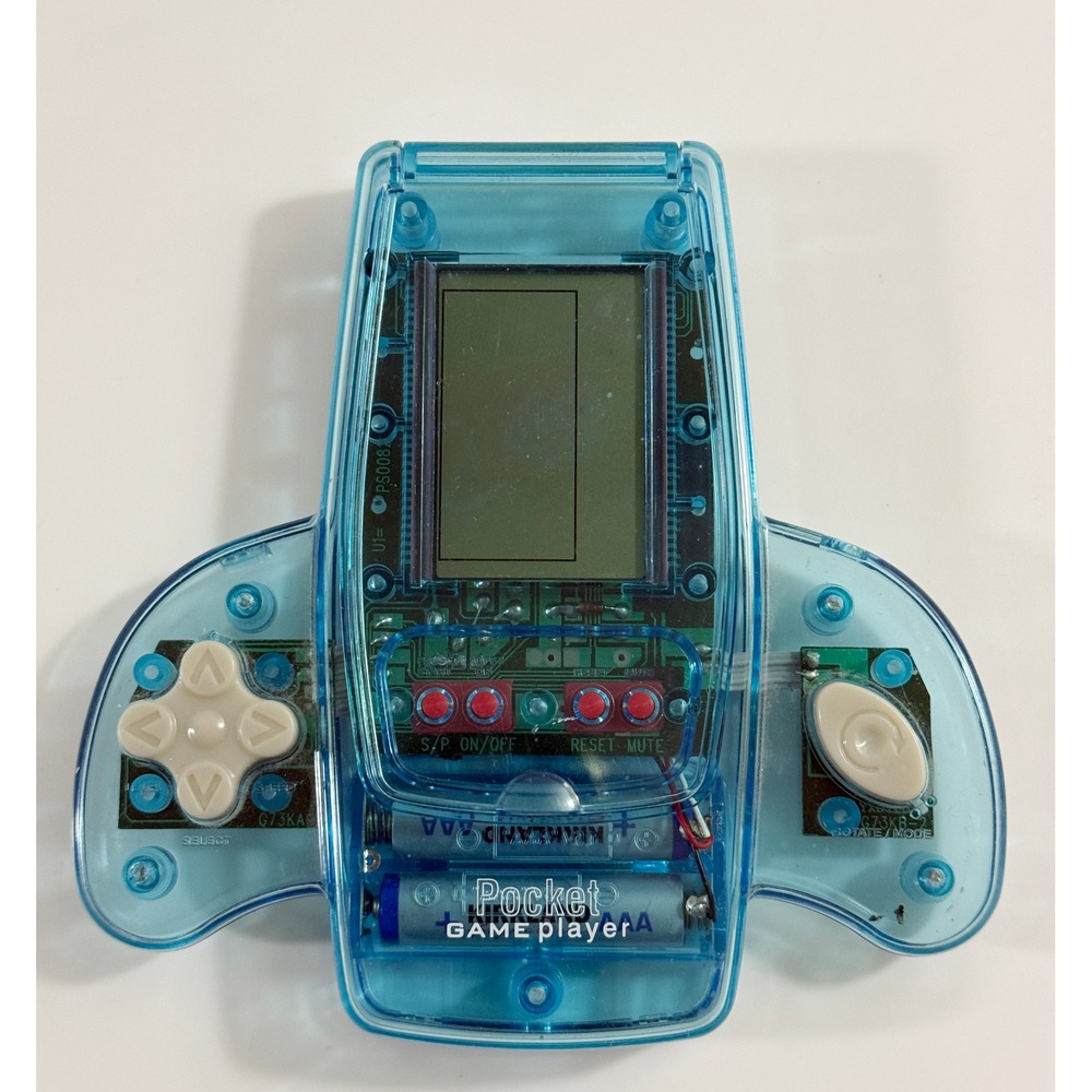 Pocket Game Player Handheld Console Kids OS Blue Transparent Brick Game Retro
